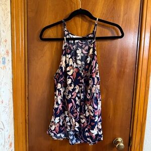 Market & Spruce Navy Floral Tank with Pink & Cream Accents